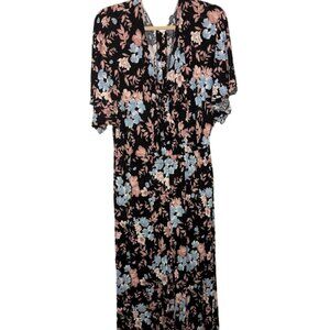 NWOT AEO American Eagle Floral Jumpsuit Women's Sz Lg Black Cottagecore Peasant